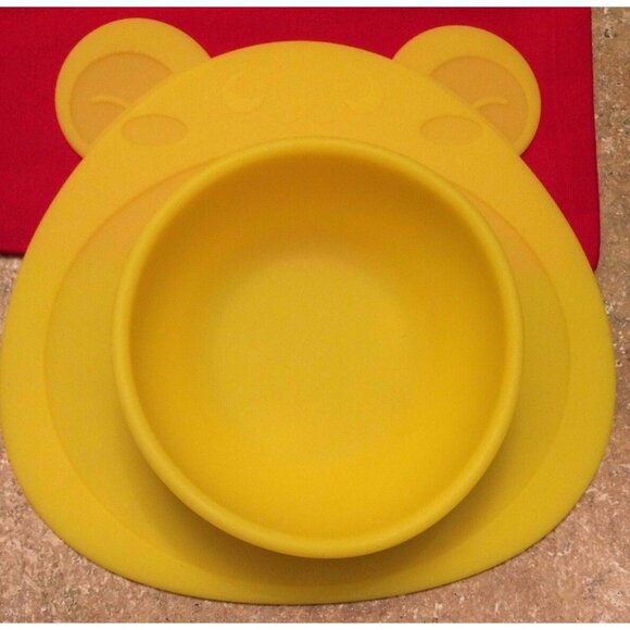 Non Slip Smooth Yellow Bear Bowl Silicone Placemat for Children Infants Pets NEW - Picture 7 of 7